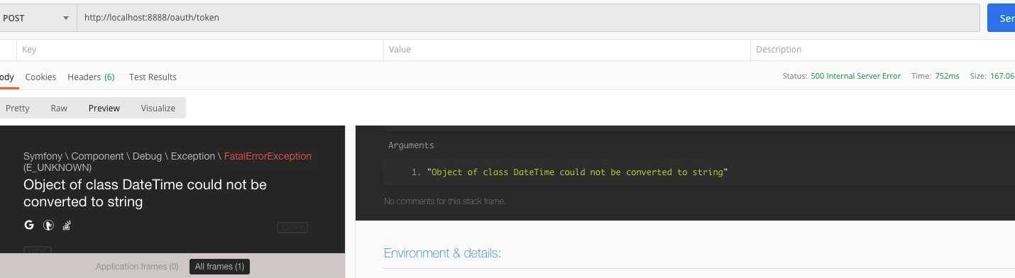 使用laravel/passport获取access_token时出现Object of class DateTime could not be converted to string