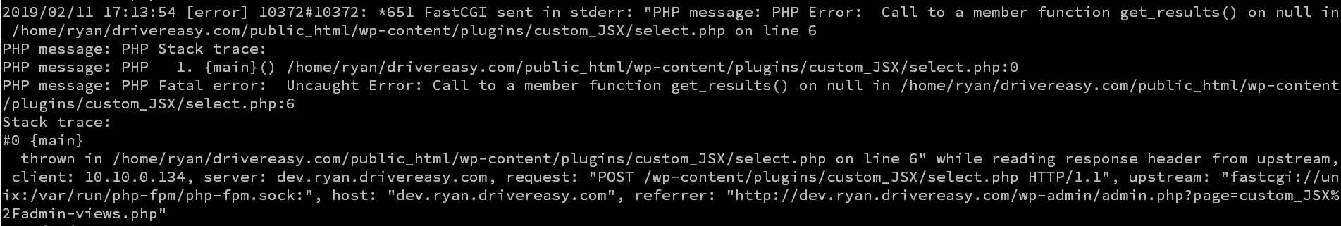 WordPress 数据库查询错误 Call to a member function get_results() on null