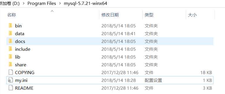 MySql 5.7.21免安装版本win10下的配置