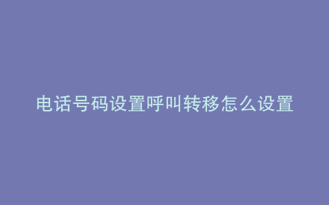 电话号码设置呼叫转移怎么设置