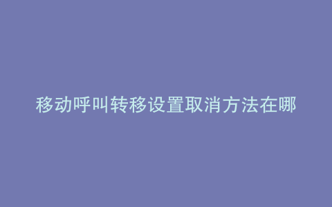 移动呼叫转移设置取消方法在哪