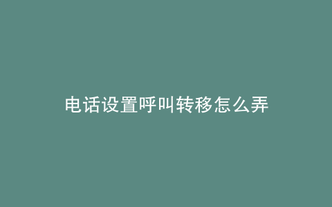 电话设置呼叫转移怎么弄