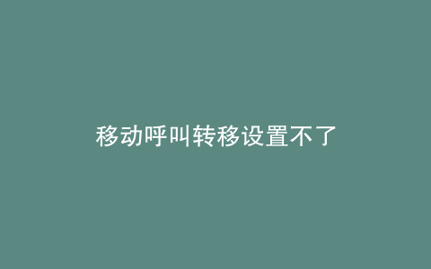 移动呼叫转移设置不了