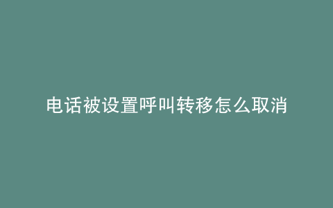 电话被设置呼叫转移怎么取消