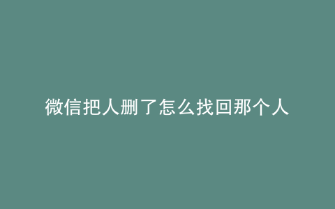 微信把人删了怎么找回那个人