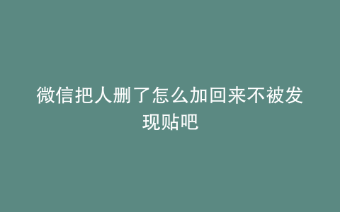 微信把人删了怎么加回来不被发现贴吧