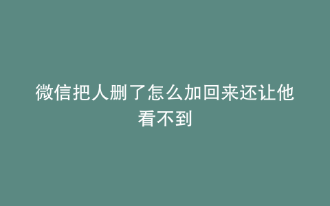 微信把人删了怎么加回来还让他看不到