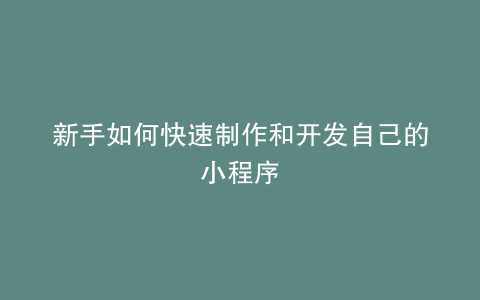 新手如何快速制作和开发自己的小程序