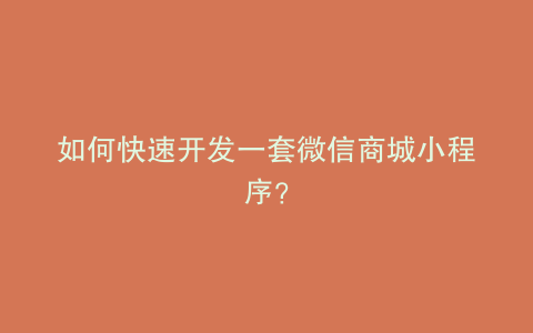 如何快速开发一套微信商城小程序？