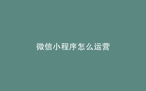微信小程序怎么运营