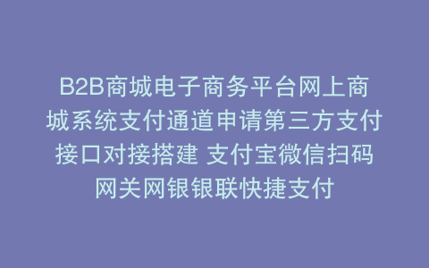 B2B商城电子商务平台网上商城系统支付通道申请第三方支付接口对接搭建 支付宝微信扫码网关网银银联快捷支付