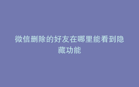 微信删除的好友在哪里能看到隐藏功能