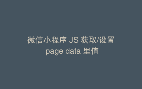 微信小程序 JS 获取/设置 page data 里值