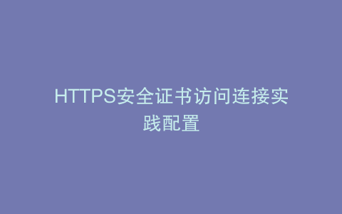 HTTPS安全证书访问连接实践配置