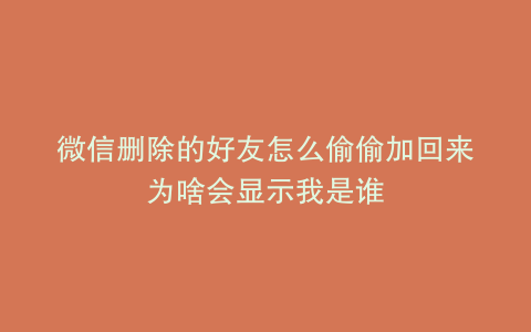 微信删除的好友怎么偷偷加回来为啥会显示我是谁