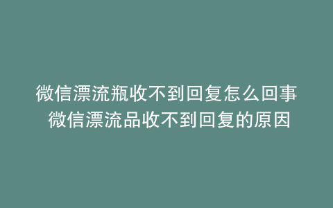 微信漂流瓶收不到回复怎么回事 微信漂流品收不到回复的原因