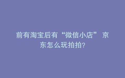 前有淘宝后有“微信小店” 京东怎么玩拍拍？