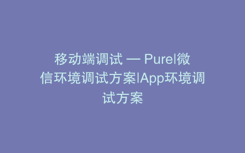 移动端调试 — Pure|微信环境调试方案|App环境调试方案