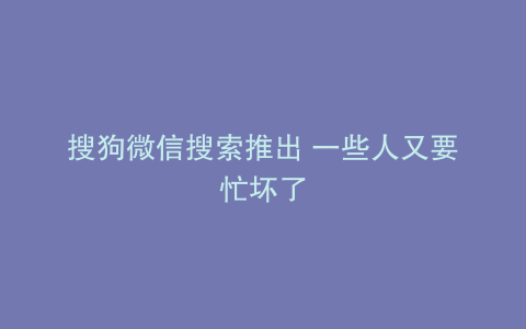 搜狗微信搜索推出 一些人又要忙坏了