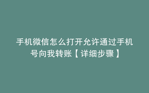 手机微信怎么打开允许通过手机号向我转账【详细步骤】