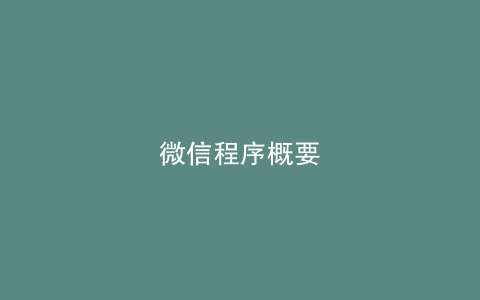 微信程序概要