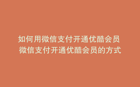 如何用微信支付开通优酷会员 微信支付开通优酷会员的方式