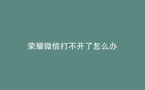 荣耀微信打不开了怎么办