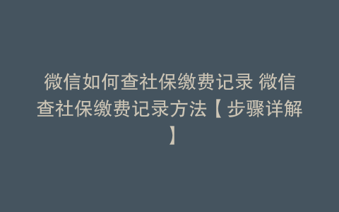 微信如何查社保缴费记录 微信查社保缴费记录方法【步骤详解】