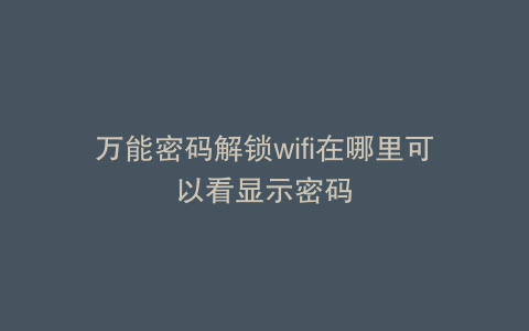 万能密码解锁wifi在哪里可以看显示密码