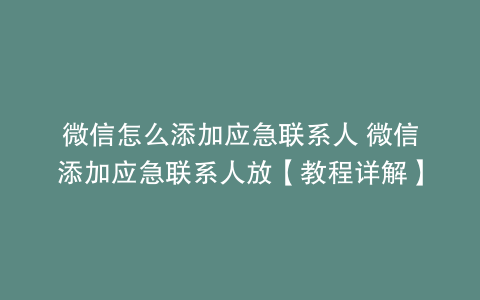 微信怎么添加应急联系人 微信添加应急联系人放【教程详解】