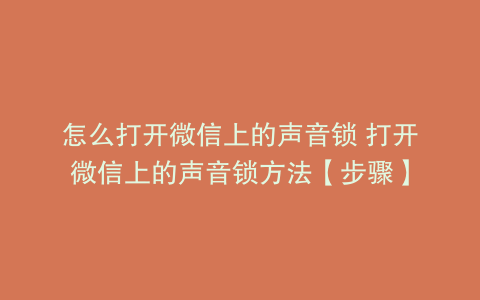 怎么打开微信上的声音锁 打开微信上的声音锁方法【步骤】