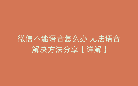 微信不能语音怎么办 无法语音解决方法分享【详解】