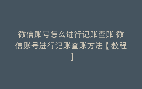 微信账号怎么进行记账查账 微信账号进行记账查账方法【教程】