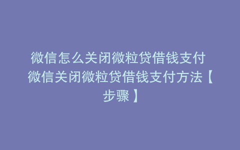 微信怎么关闭微粒贷借钱支付 微信关闭微粒贷借钱支付方法【步骤】
