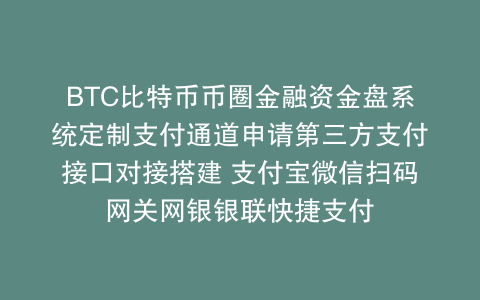 BTC比特币币圈金融资金盘系统定制支付通道申请第三方支付接口对接搭建 支付宝微信扫码网关网银银联快捷支付