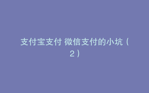 支付宝支付 微信支付的小坑（2）