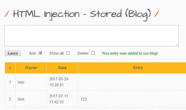 bWAPP----HTML Injection - Stored (Blog)