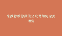 来推荐教你微信公众号如何完美运营