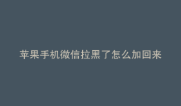 苹果手机微信拉黑了怎么加回来
