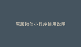 原版微信小程序使用说明